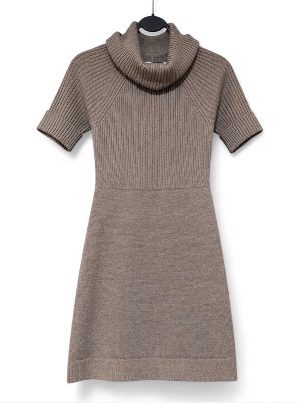 LOFT Women’s Taupe Cowl Neck Sweater Dress Size Small Short Sleeve
